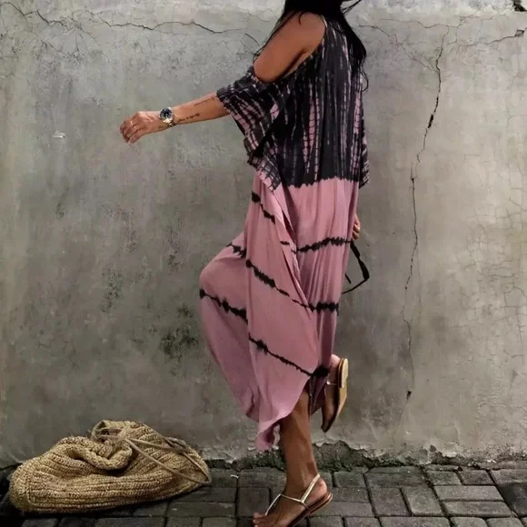 SOLD OUT Tie Dye Cold Shoulder Coverup Maxi Dress - Picture 6 of 8